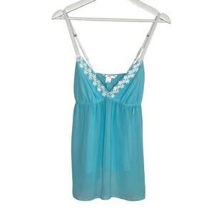 flora by Flora Nikrooz Floral Sleeveless V-Neck Babydoll Chemise Sky Blue M